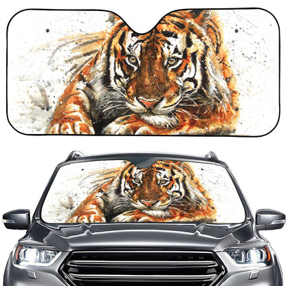 Watercolor Tiger Print Car Windshield Sun Shade