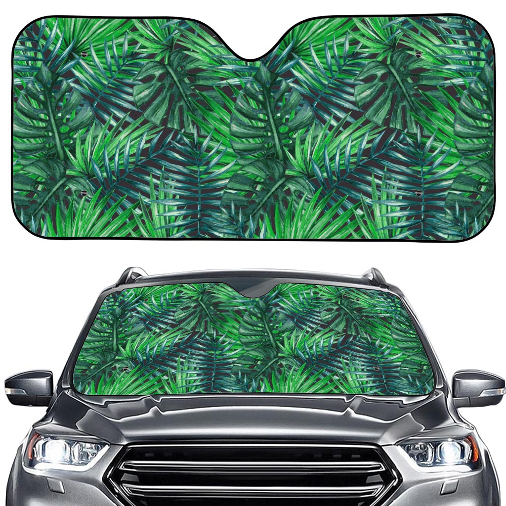 Watercolor Tropical Leaves Pattern Print Car Windshield Sun Shade