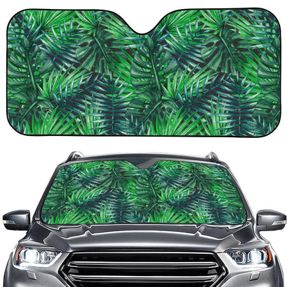 Watercolor Tropical Leaves Pattern Print Car Windshield Sun Shade