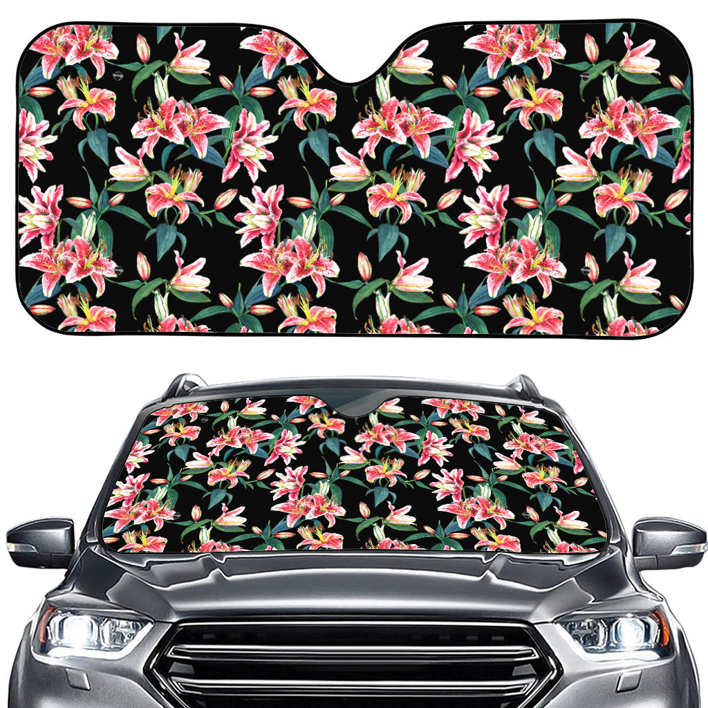 Watercolor Tropical Lily Pattern Print Car Windshield Sun Shade