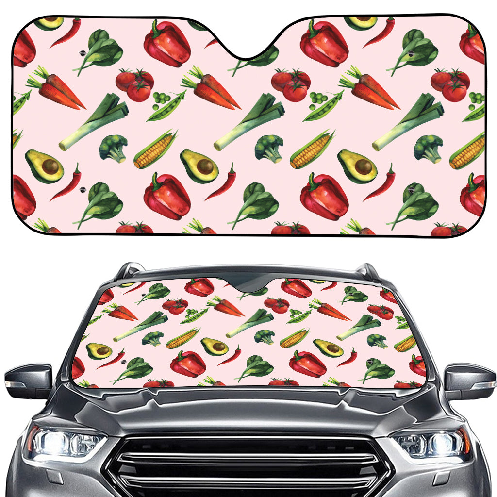Watercolor Vegan Pattern Print Car Windshield Sun Shade
