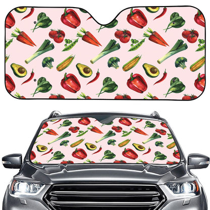 Watercolor Vegan Pattern Print Car Windshield Sun Shade