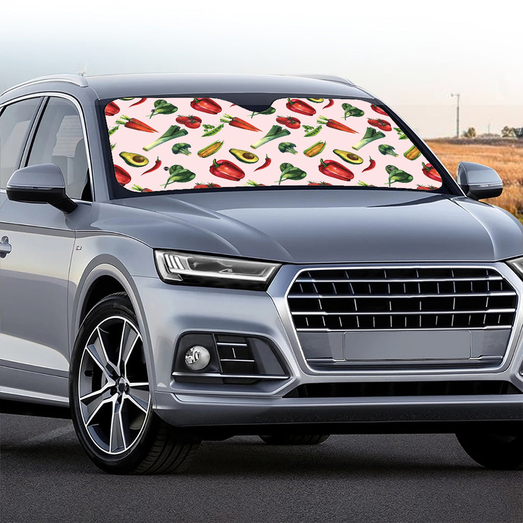 Watercolor Vegan Pattern Print Car Windshield Sun Shade