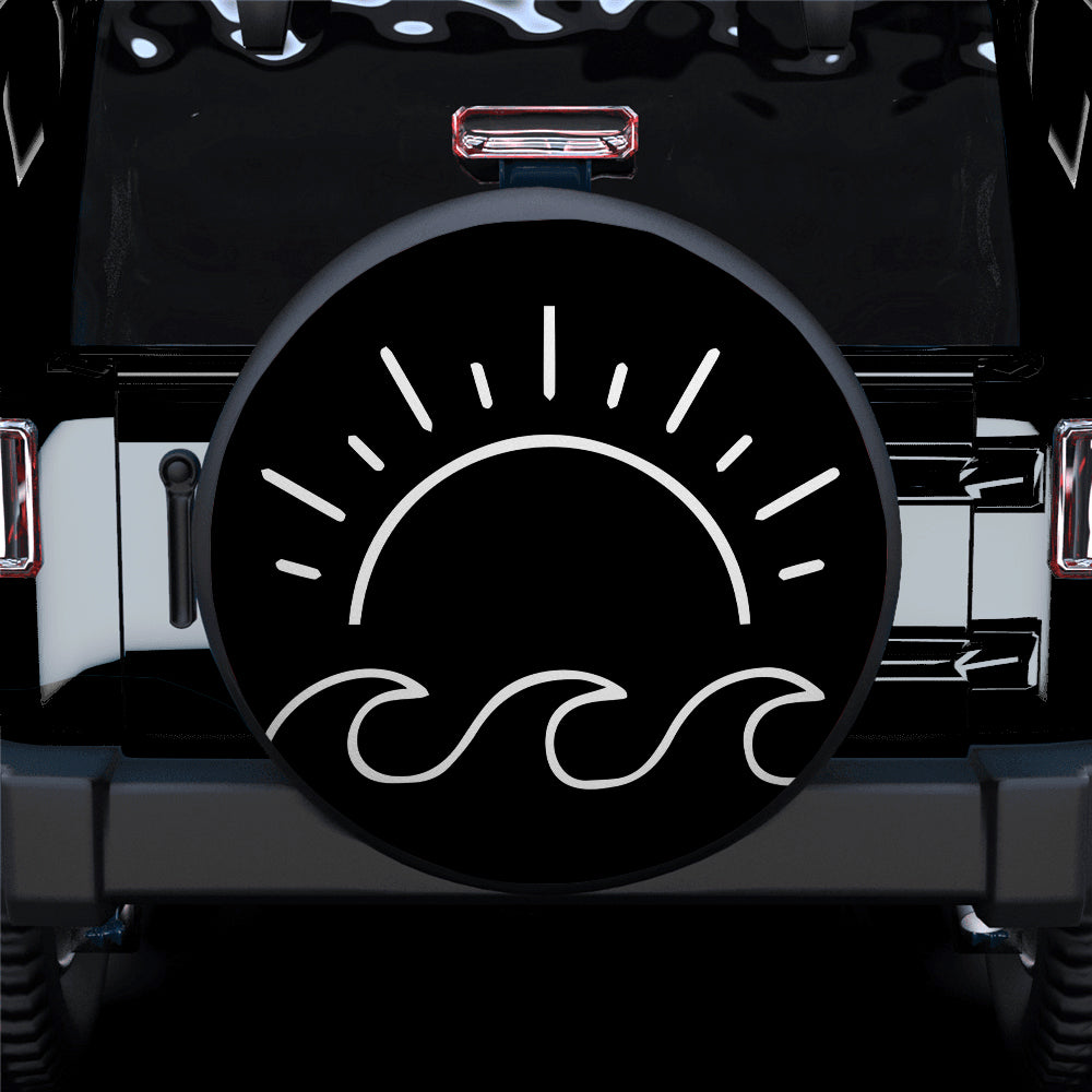 Wave And Sun Minimalist Car Spare Tire Cover
