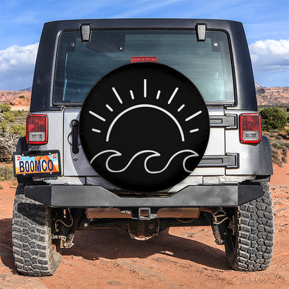Wave And Sun Minimalist Car Spare Tire Cover