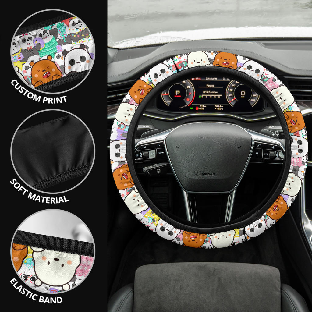 We Bare Bear Chibi Premium Car Steering Wheel Cover