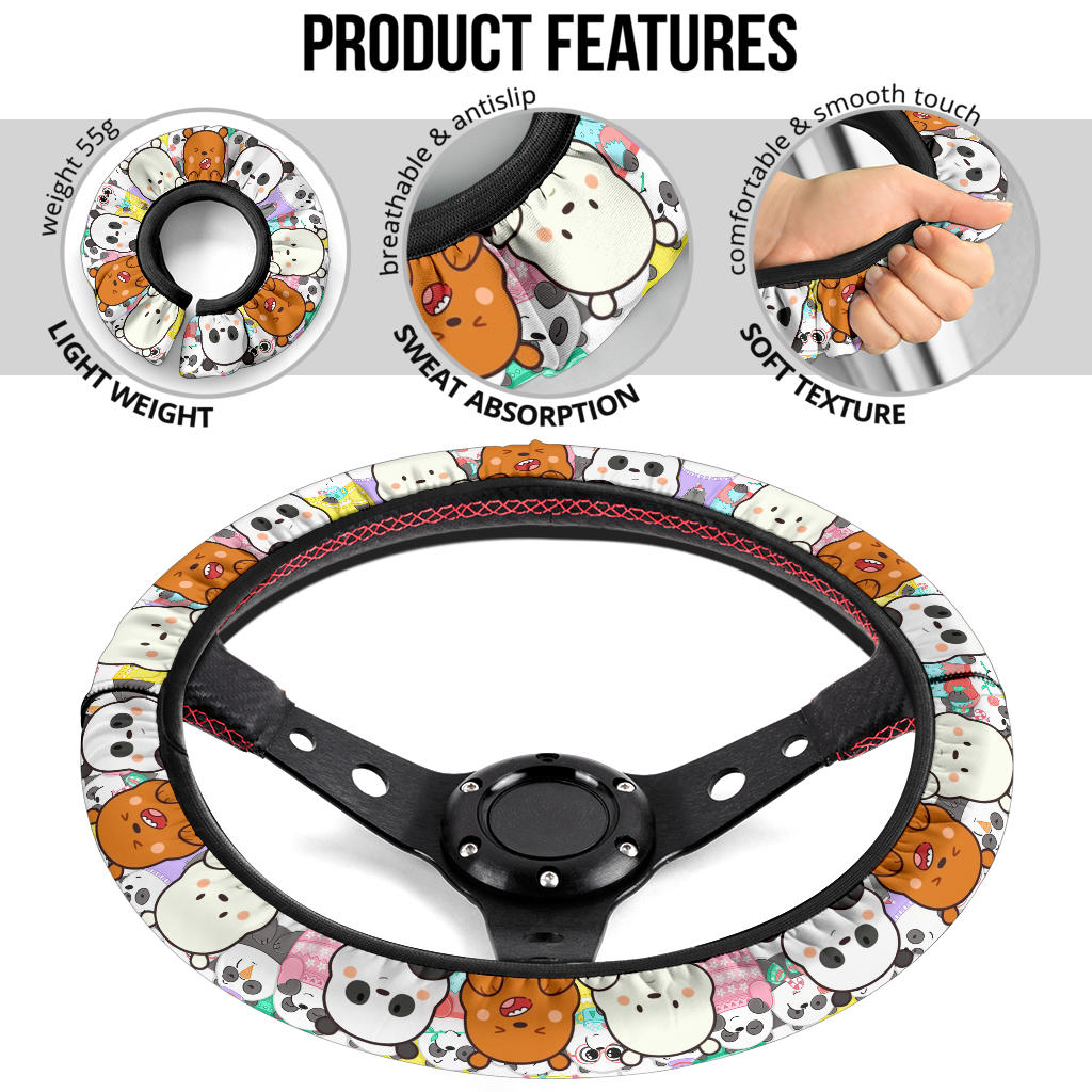 We Bare Bear Chibi Premium Car Steering Wheel Cover