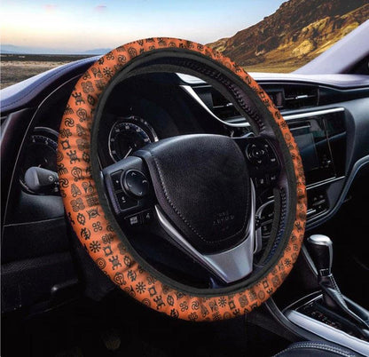 West African Adinkra Symbols Print Car Steering Wheel Cover