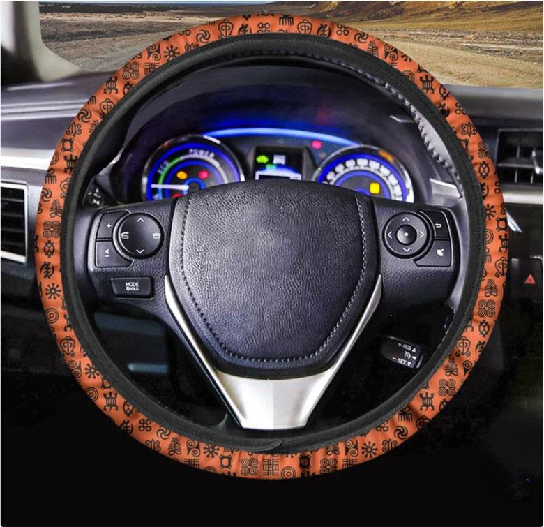 West African Adinkra Symbols Print Car Steering Wheel Cover