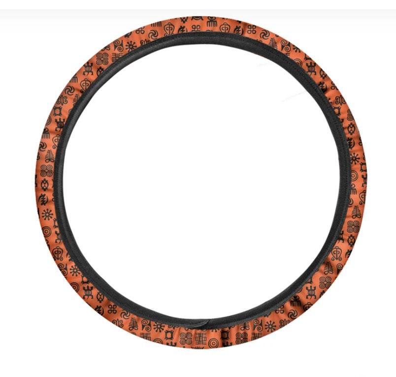 West African Adinkra Symbols Print Car Steering Wheel Cover