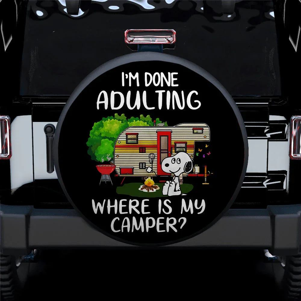 Where Is My Camper Snoopy Car Leather Spare Tire Cover - PersonalizedFury