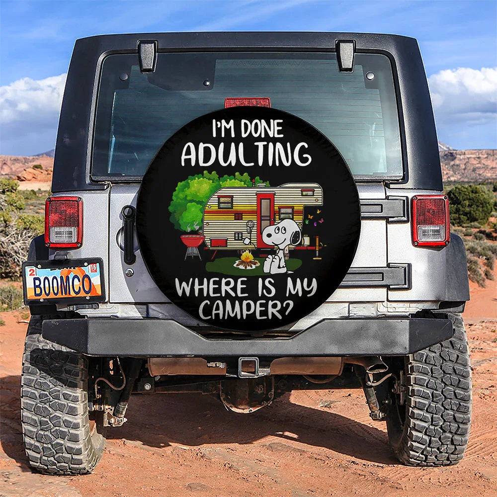 Where Is My Camper Snoopy Car Leather Spare Tire Cover - PersonalizedFury
