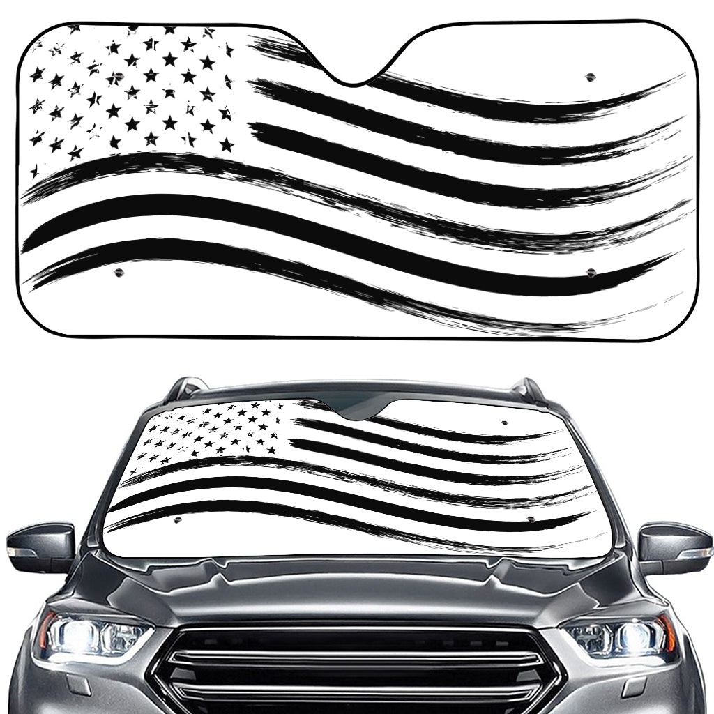 White And Black American Flag Print Car Windshield Sun Shade