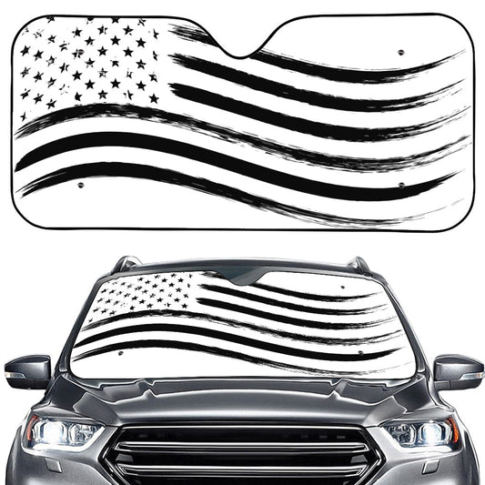 White And Black American Flag Print Car Windshield Sun Shade