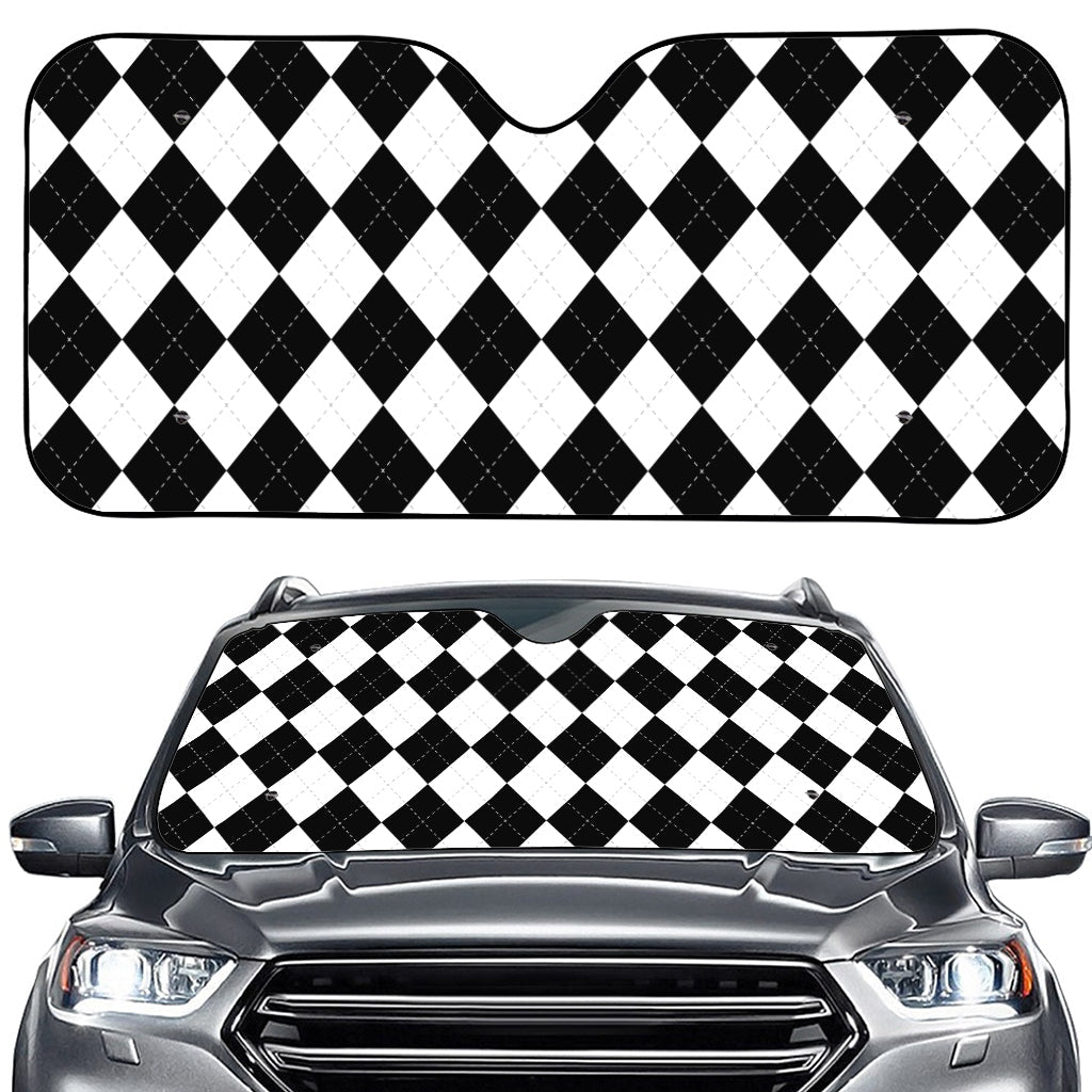 White And Black Argyle Pattern Print Car Windshield Sun Shade