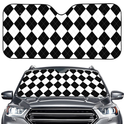 White And Black Argyle Pattern Print Car Windshield Sun Shade