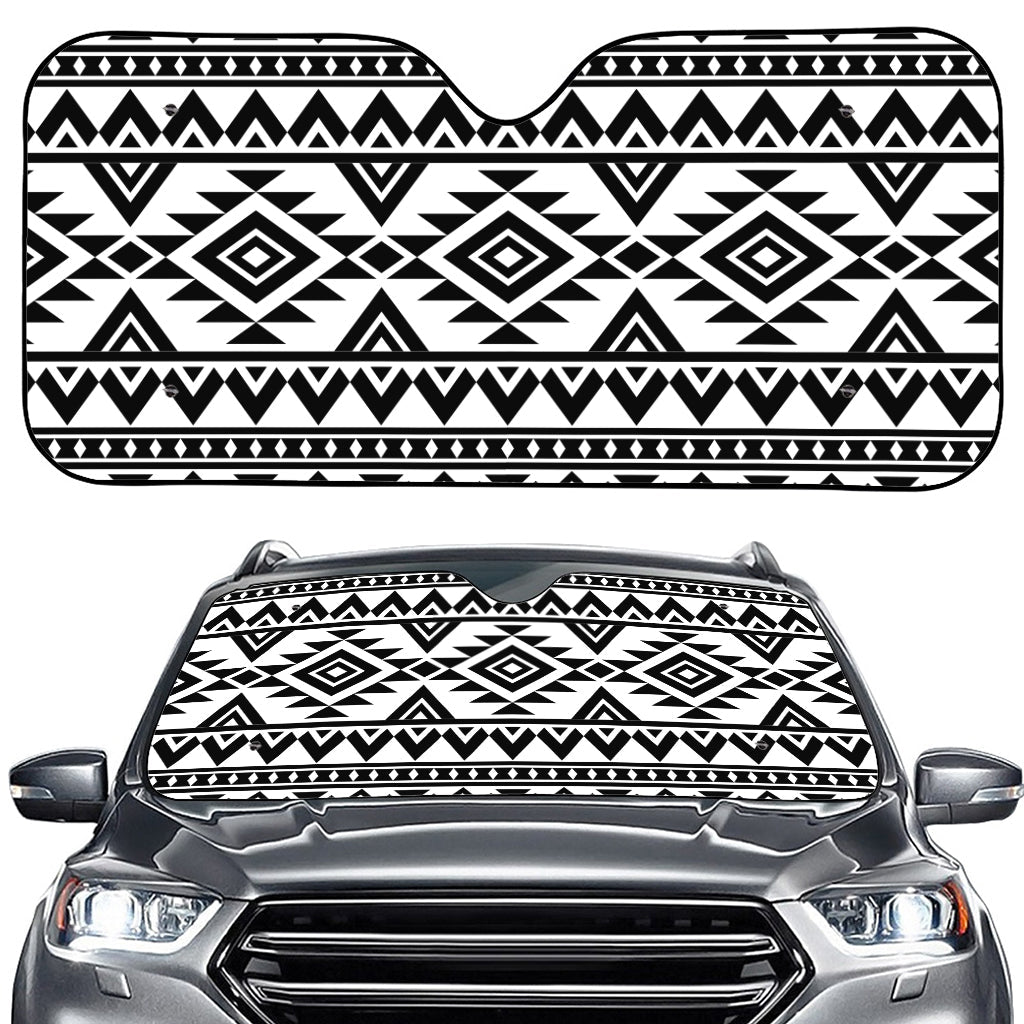 White And Black Aztec Pattern Print Car Windshield Sun Shade
