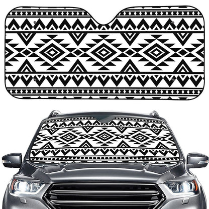 White And Black Aztec Pattern Print Car Windshield Sun Shade