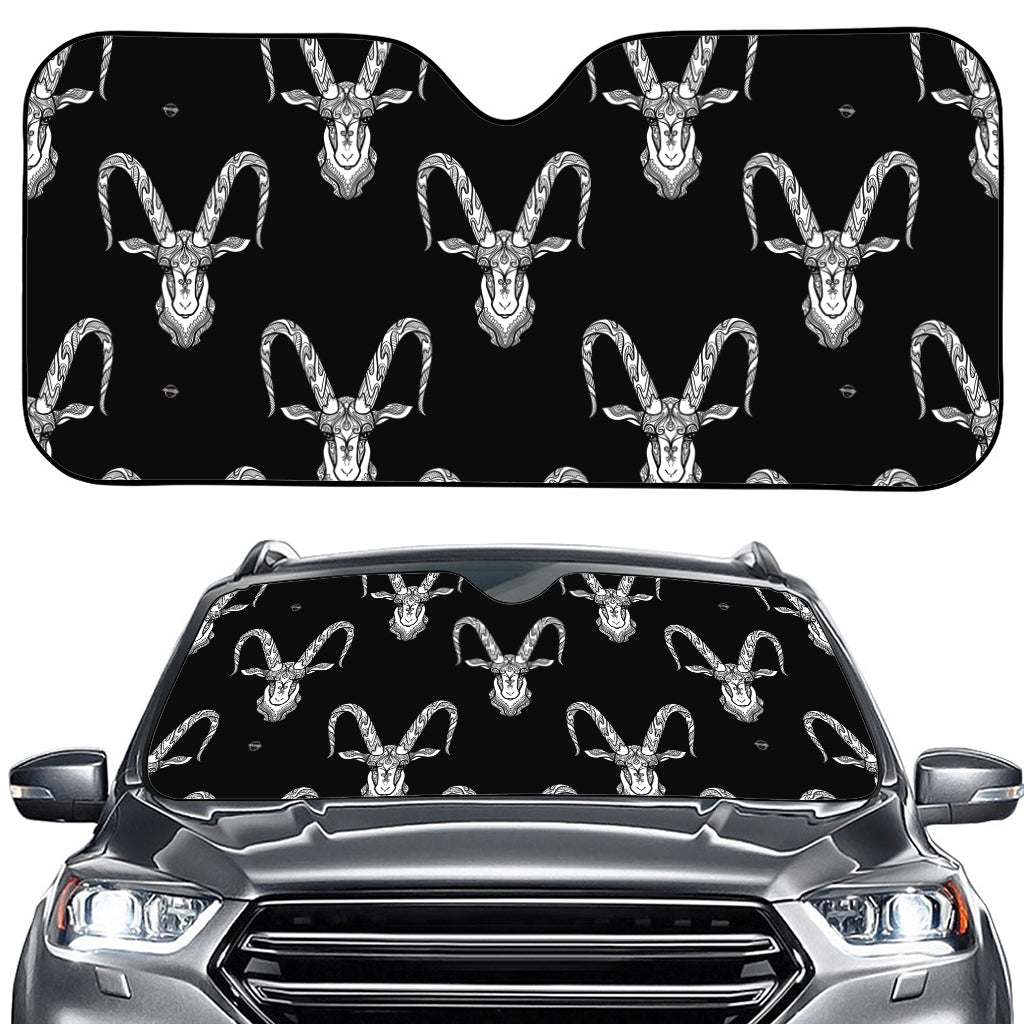 White And Black Capricorn Sign Print Car Windshield Sun Shade