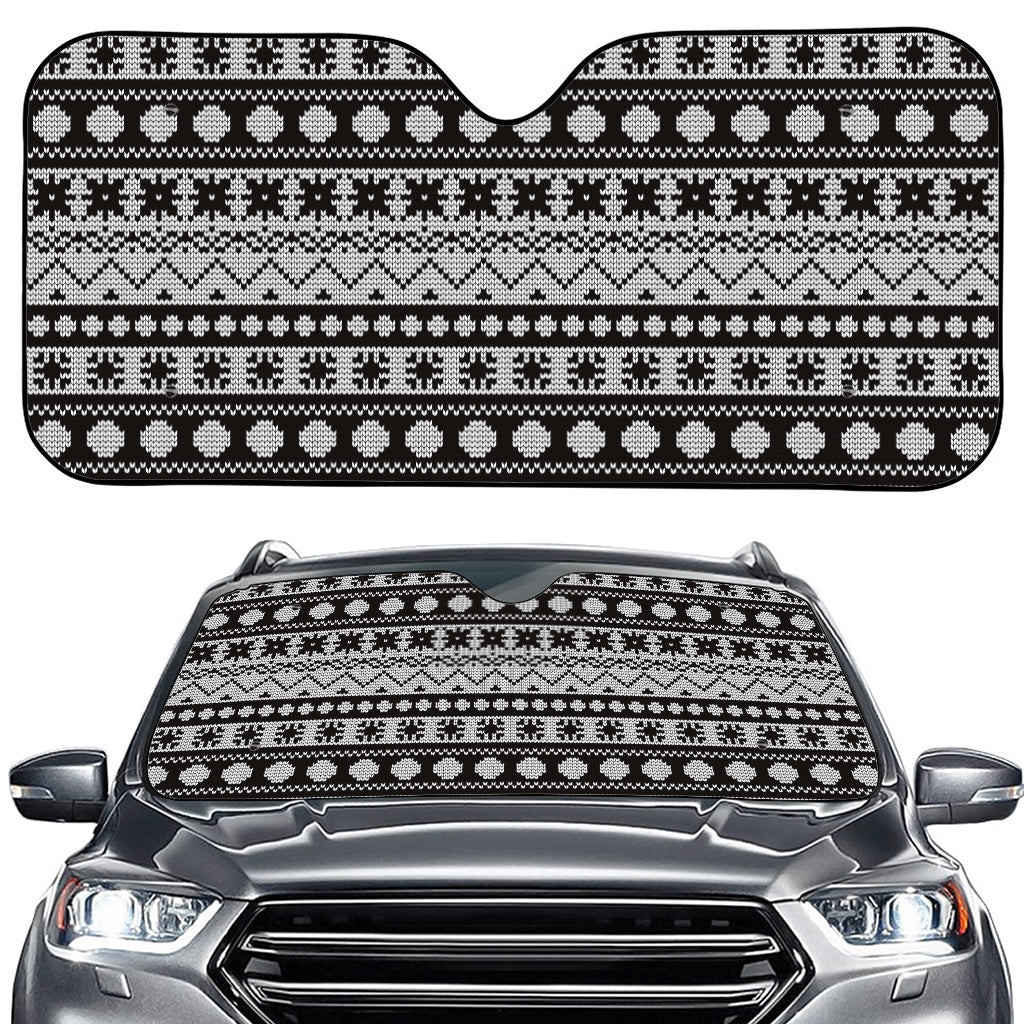 White And Black Knitted Pattern Print Car Windshield Sun Shade