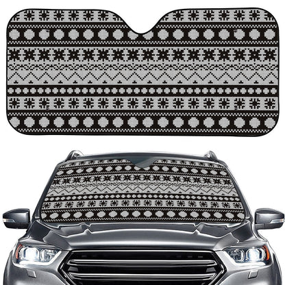 White And Black Knitted Pattern Print Car Windshield Sun Shade