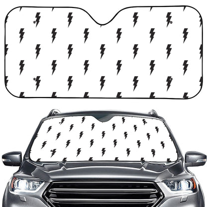White And Black Lightning Pattern Print Car Windshield Sun Shade