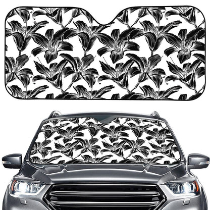 White And Black Lily Pattern Print Car Windshield Sun Shade