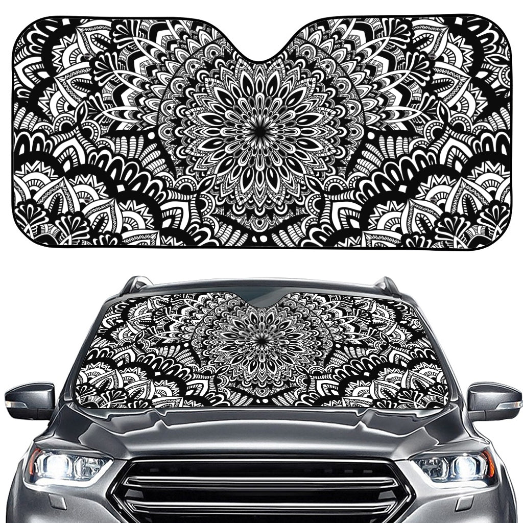 White And Black Mandala Print Car Windshield Sun Shade