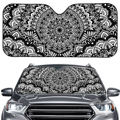 White And Black Mandala Print Car Windshield Sun Shade