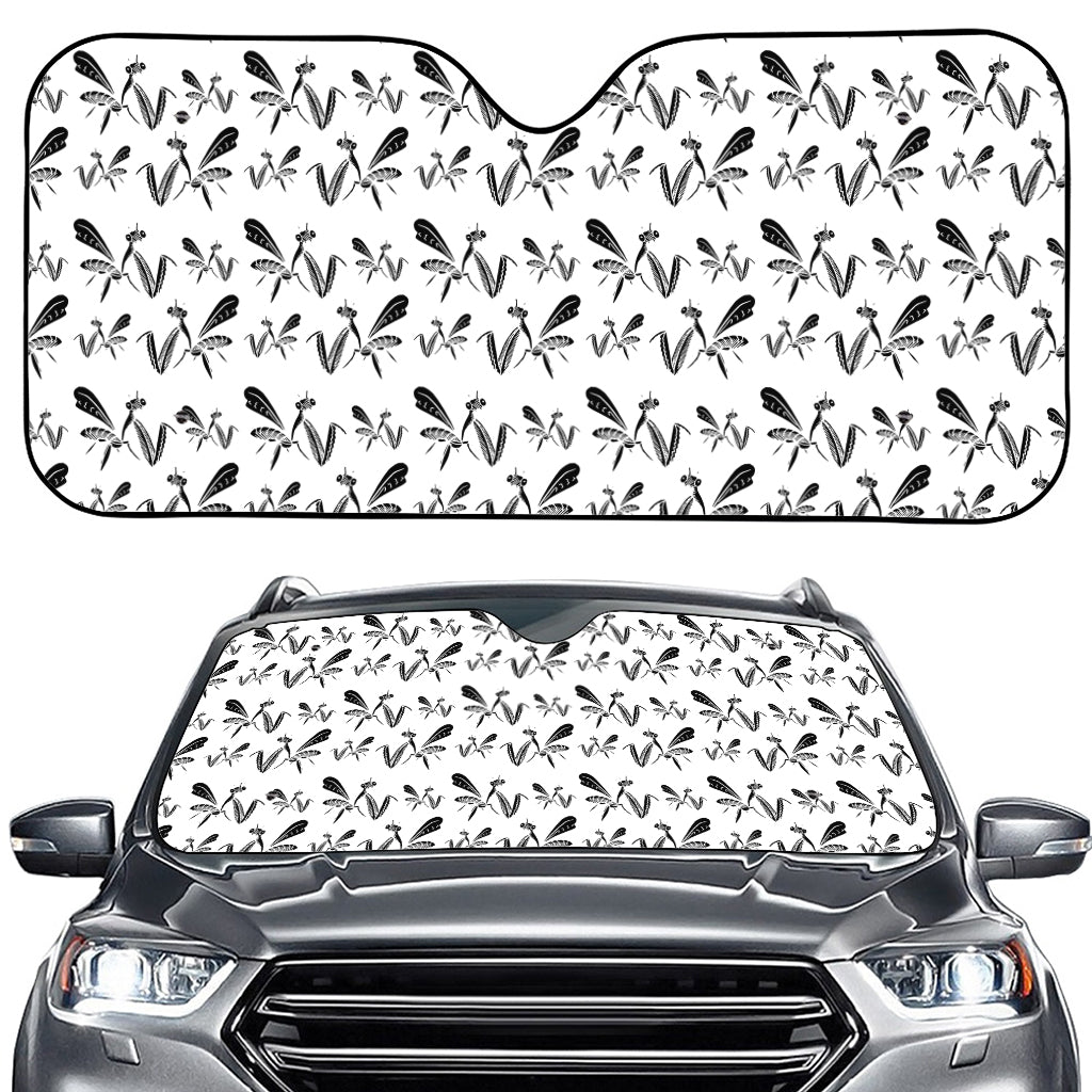 White And Black Mantis Pattern Print Car Windshield Sun Shade