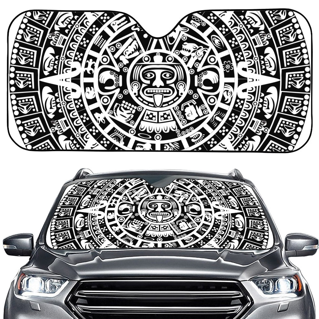 White And Black Maya Calendar Print Car Windshield Sun Shade