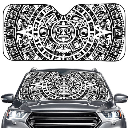 White And Black Maya Calendar Print Car Windshield Sun Shade