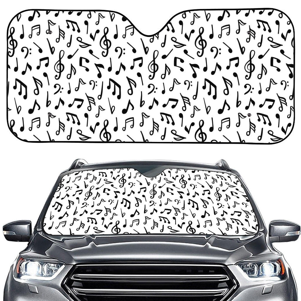 White And Black Music Note Pattern Print Car Windshield Sun Shade