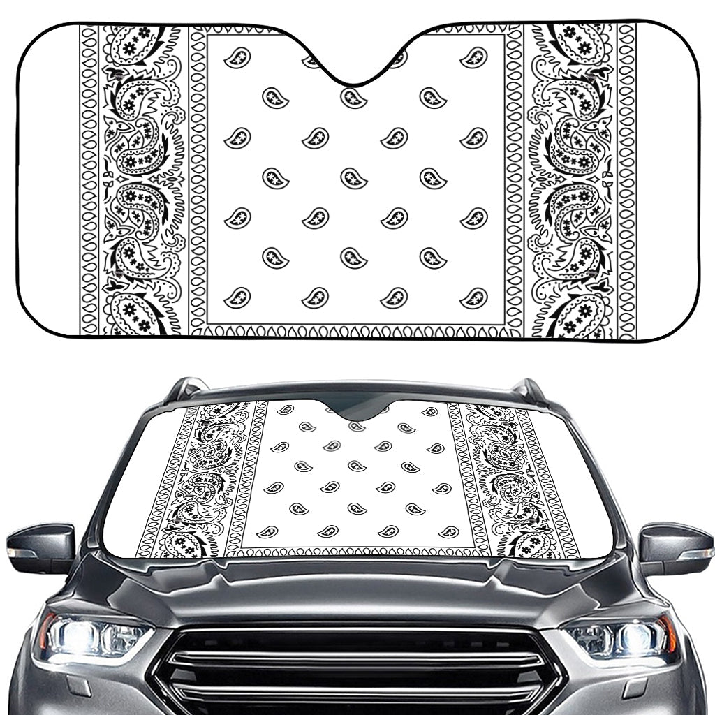 White And Black Paisley Bandana Print Car Windshield Sun Shade