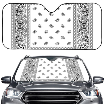 White And Black Paisley Bandana Print Car Windshield Sun Shade