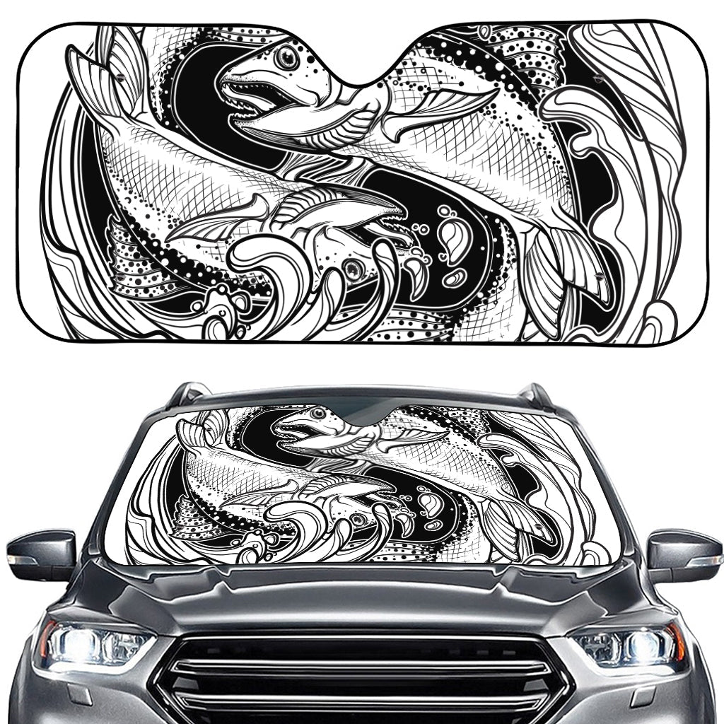 White And Black Pisces Sign Print Car Windshield Sun Shade