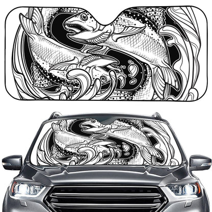White And Black Pisces Sign Print Car Windshield Sun Shade