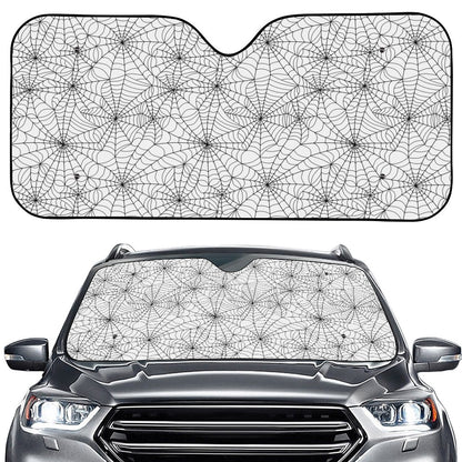 White And Black Spider Web Pattern Print Car Windshield Sun Shade