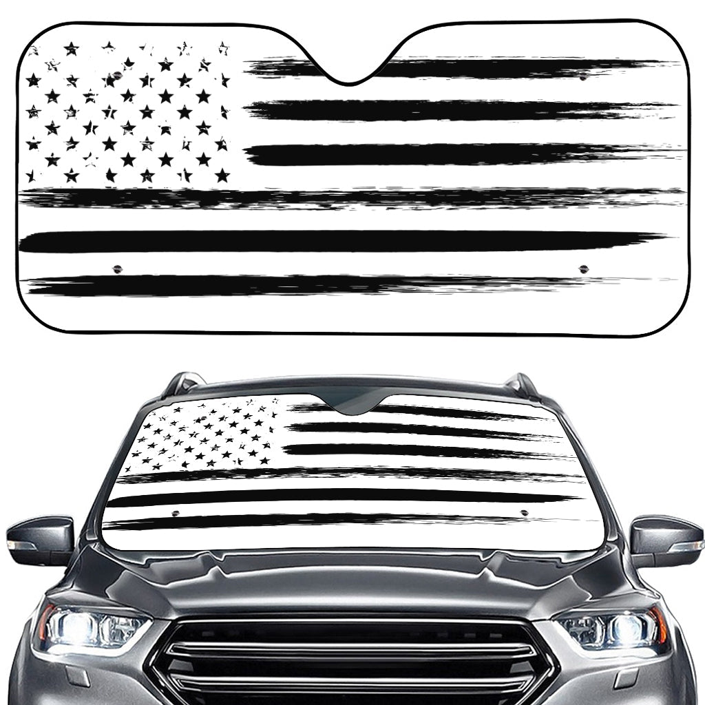 White And Black USA Flag Print Car Windshield Sun Shade