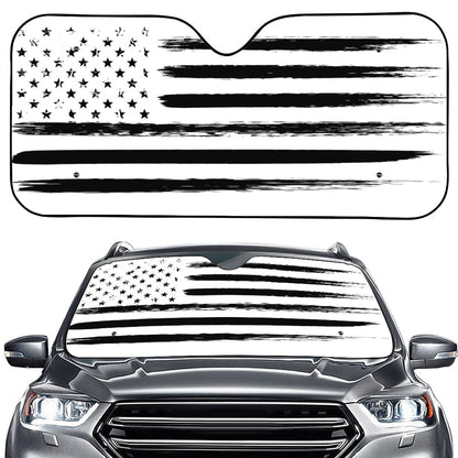 White And Black USA Flag Print Car Windshield Sun Shade