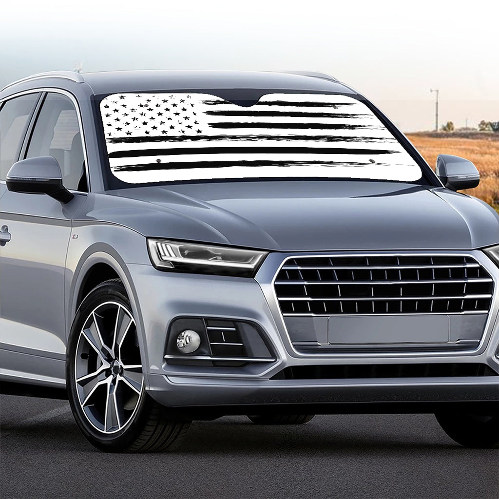 White And Black USA Flag Print Car Windshield Sun Shade
