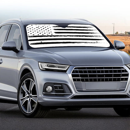 White And Black USA Flag Print Car Windshield Sun Shade