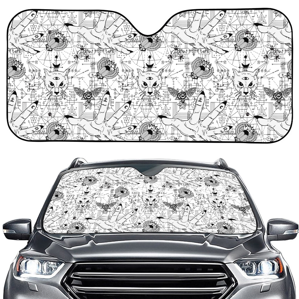 White And Black Wicca Magical Print Car Windshield Sun Shade