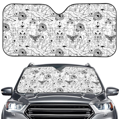 White And Black Wicca Magical Print Car Windshield Sun Shade