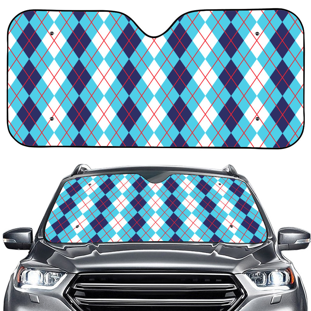 White And Blue Argyle Pattern Print Car Windshield Sun Shade