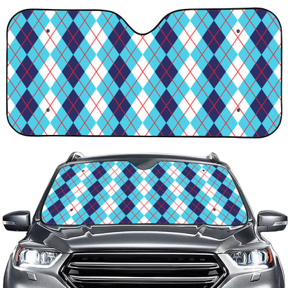 White And Blue Argyle Pattern Print Car Windshield Sun Shade