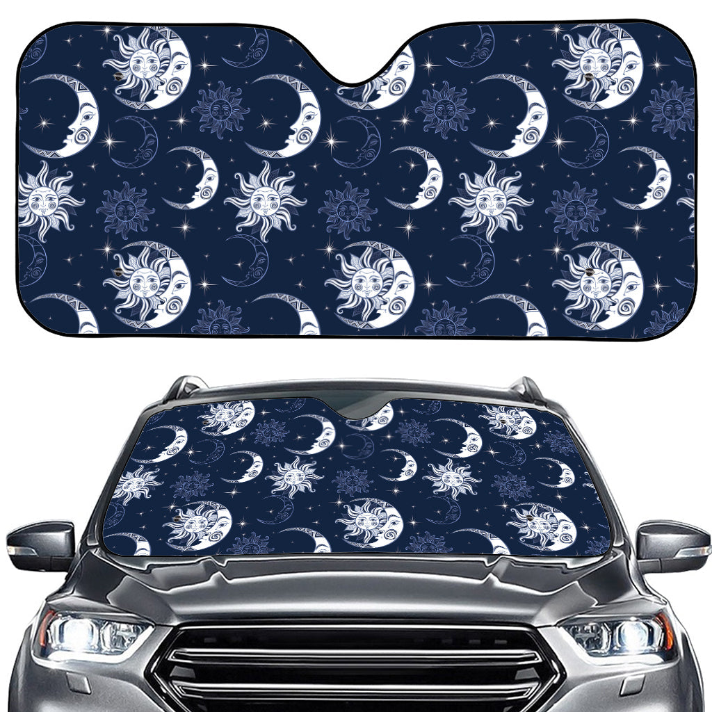 White And Blue Celestial Pattern Print Car Windshield Sun Shade