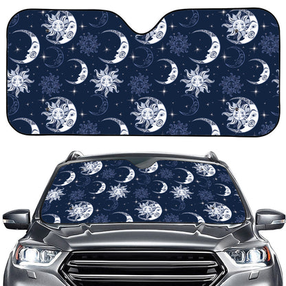White And Blue Celestial Pattern Print Car Windshield Sun Shade