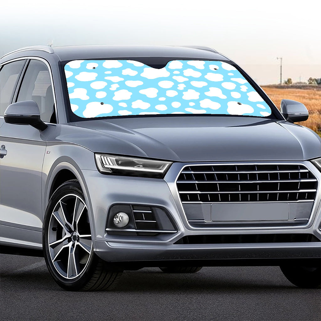 White And Blue Cow Print Car Windshield Sun Shade