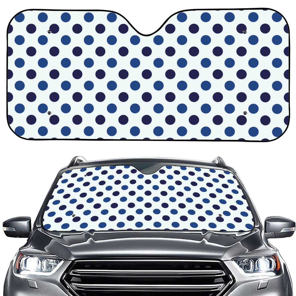 White And Blue Polka Dot Pattern Print Car Windshield Sun Shade